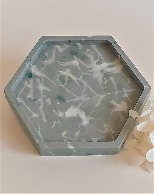Hexagonal Large Green & Cream Marble coaster