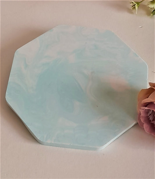 Large Hexagonal Light Sage & White Coaster