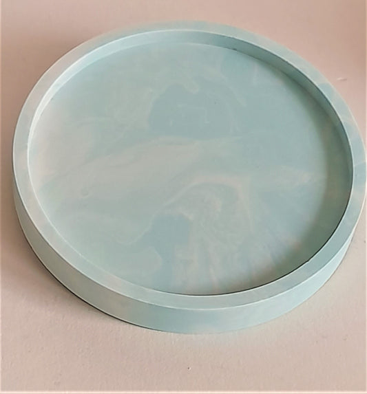 Large Round Light Sage & White Coaster