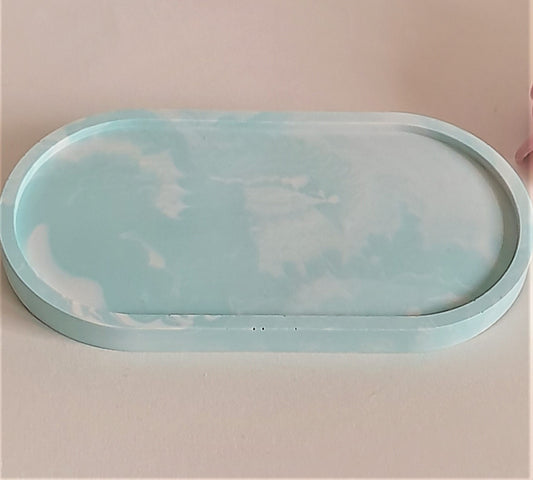 Light Sage & White Oval Tray
