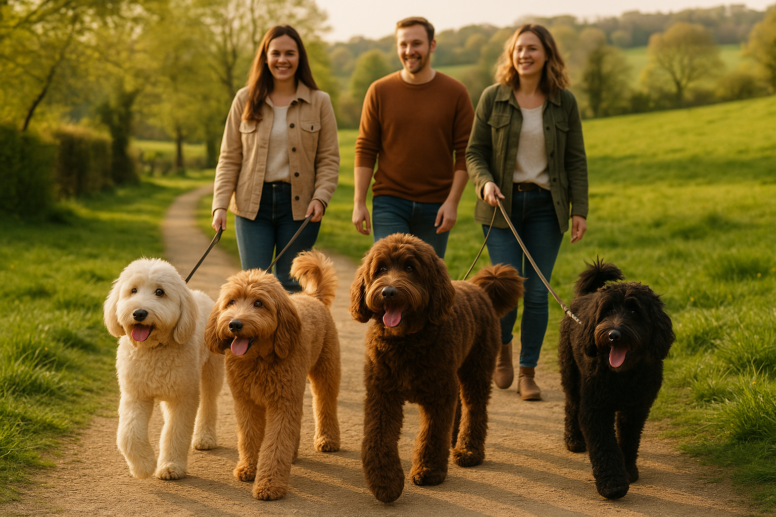Multiple Doodle Dogs Walking Together